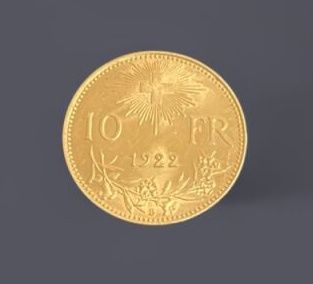 SWITZERLAND 
One 10 franc gold coin, 1922....