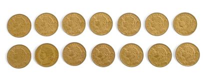 SWITZERLAND 
Fourteen 20 franc gold coins,...