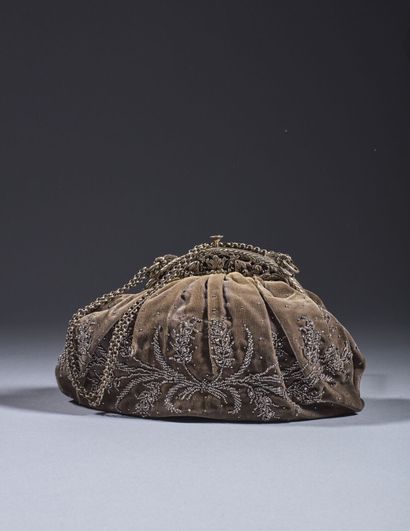 Purse-style handbag in mink-colored velvet...