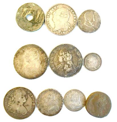 Lot of ten bronze and silver coins including...