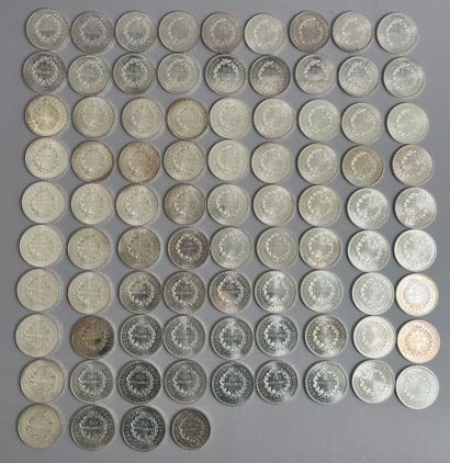 FRANCE 
Eighty-four 50-franc silver coins...