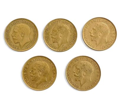 ENGLAND 
Five half-pound gold coins bearing...