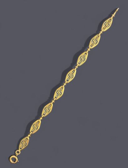 Gold bracelet (750 thousandths) with filigree...