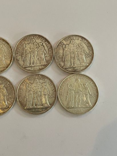 FRANCE 
Eight 10 franc silver coins, 1965.
(Soiling.)
Weight...