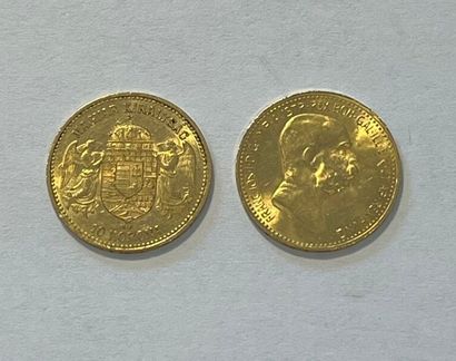 AUSTRIA 
Two 10 corona coins bearing the...