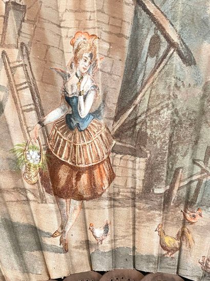 The rooster and the farm girl, France, circa...