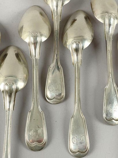 Douze grands couverts en argent (925 millièmes),...