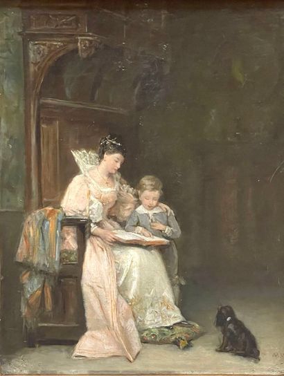 École du XIXe siècle.
La lecture au château.
Huile...