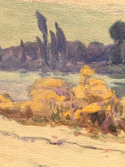 Achille PHOBRIEN (XXe siècle).
Bord de rivière.
Aquarelle,...