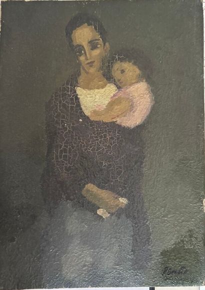 École moderne 
Maternité 
Huile sur panneau,...