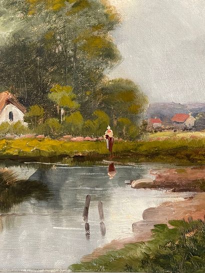 Dans le goût de l'école de Barbizon.
Paysages.
Deux...
