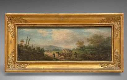 École du XIXe siècle.
Troupes en marche.
Huile...