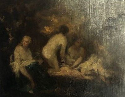 Dans le goût de Narcisse DIAZ DE LA PEÑA.
Baigneuses.
Toile.
(Accidents.)
Haut....
