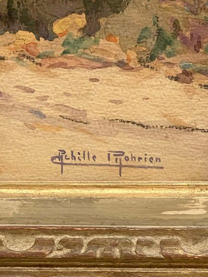 Achille PHOBRIEN (XXe siècle).
Bord de rivière.
Aquarelle,...