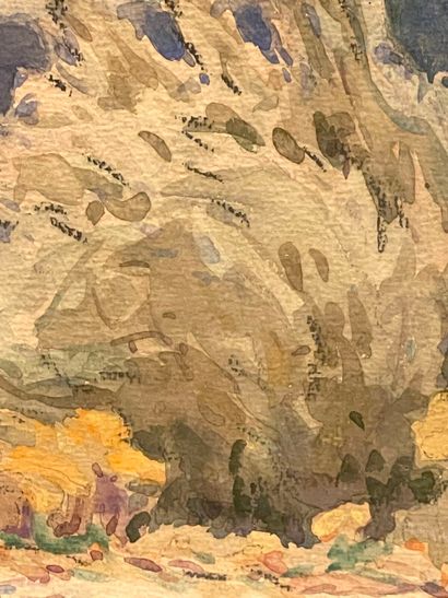 Achille PHOBRIEN (XXe siècle).
Bord de rivière.
Aquarelle,...