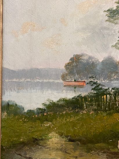 Dans le goût de l'école de Barbizon.
Paysages.
Deux...