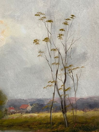 Dans le goût de l'école de Barbizon.
Paysages.
Deux...