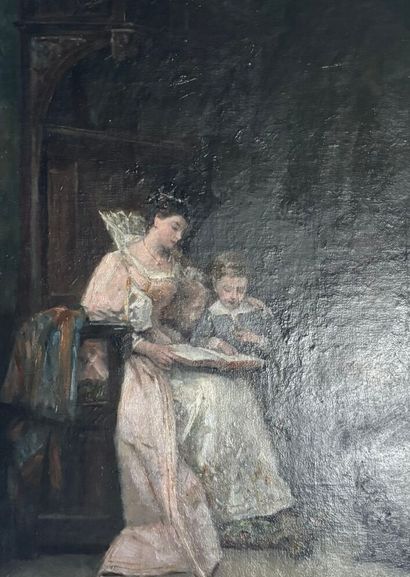 École du XIXe siècle.
La lecture au château.
Huile...