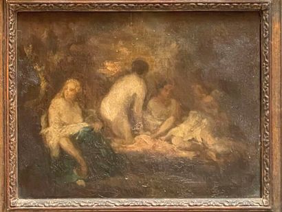 Dans le goût de Narcisse DIAZ DE LA PEÑA.
Baigneuses.
Toile.
(Accidents.)
Haut....