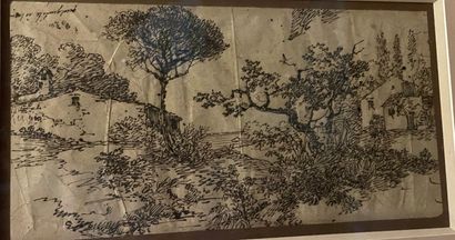 École du XIXe siècle.
Paysage.
Plume et encre....