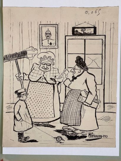 Important lot de 39 dessins de presse et...