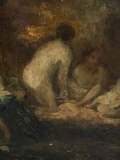 Dans le goût de Narcisse DIAZ DE LA PEÑA.
Baigneuses.
Toile.
(Accidents.)
Haut....