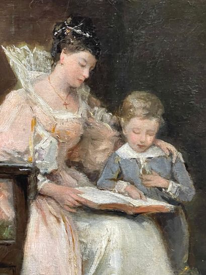 École du XIXe siècle.
La lecture au château.
Huile...