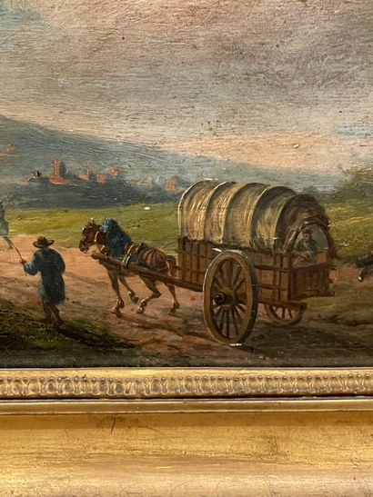 École du XIXe siècle.
Troupes en marche.
Huile...