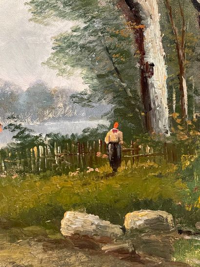 Dans le goût de l'école de Barbizon.
Paysages.
Deux...