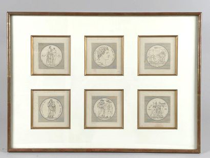 Dans le goût de l'antique.
Six médaillons.
Gravures.
Haut....