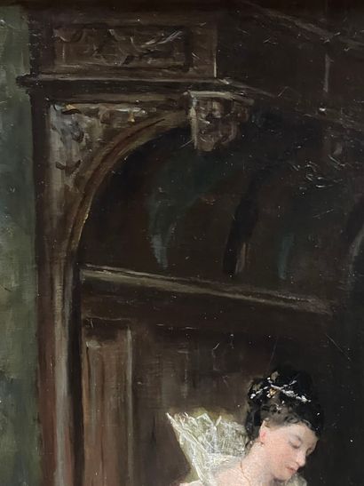 École du XIXe siècle.
La lecture au château.
Huile...
