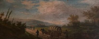 École du XIXe siècle.
Troupes en marche.
Huile...