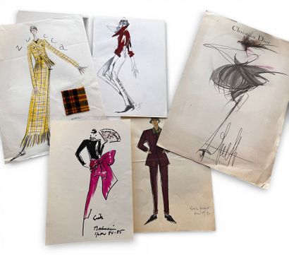 Ensemble de cinq silhouettes mode au crayon...