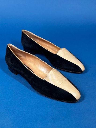 CHANEL 
Pair of black suede loafers with...
