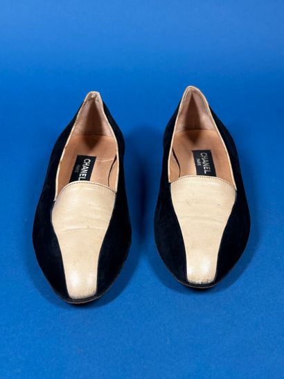 CHANEL 
Pair of black suede loafers with...