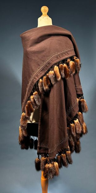 RACHEL GE
Brown cashmere cape embellished...