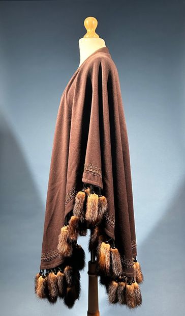 RACHEL GE
Brown cashmere cape embellished...