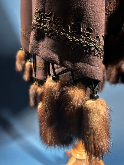 RACHEL GE
Brown cashmere cape embellished...