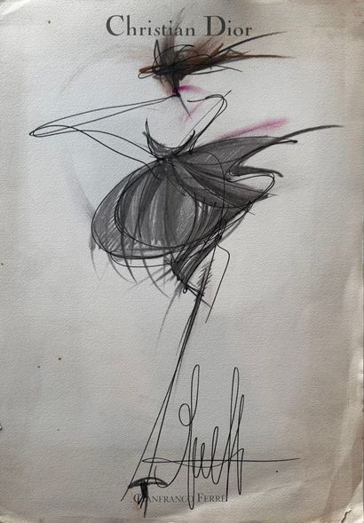 Ensemble de cinq silhouettes mode au crayon...