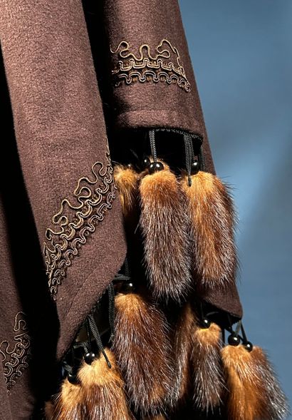RACHEL GE
Brown cashmere cape embellished...