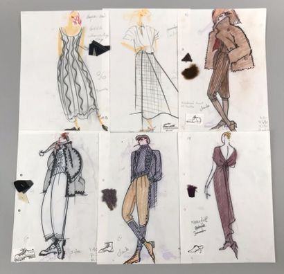Guy PAULIN 
Ensemble de sept dessins de silhouettes...