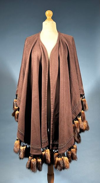 RACHEL GE
Brown cashmere cape embellished...
