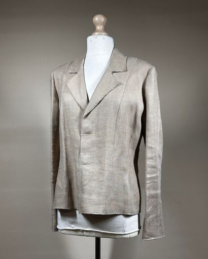 BALMAIN 
Veste en lin naturel à bord frangé,...