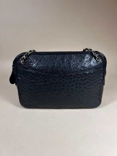 CHANEL 
Black ostrich leather 