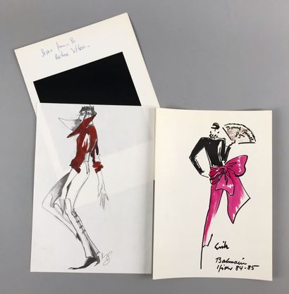 Ensemble de cinq silhouettes mode au crayon...