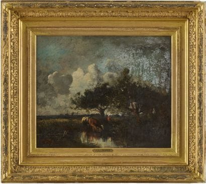 Jules-Louis DUPRÉ (1811-1889) 
Cows drinking...