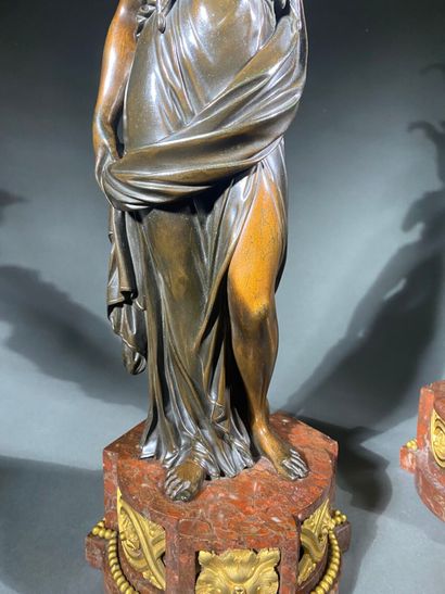 Pair of large patinated bronze and gilt bronze...