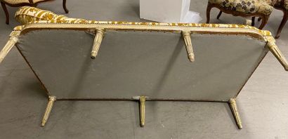 Painted and gilded beech sofa, with a flat...
