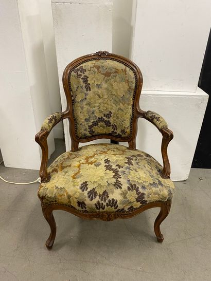 Pair of armchairs in molded and carved wood,...