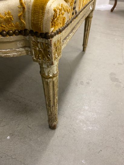 Painted and gilded beech sofa, with a flat...